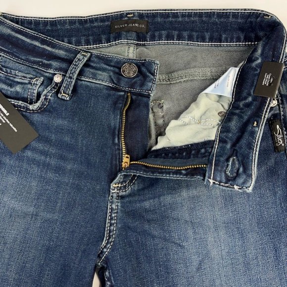 Silver Jeans Womens Avery Curvy Fit High Rise Skinny Crop Blue Jeans 29x25 New - Picture 3 of 12